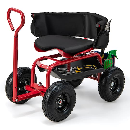 Costway Height-Adjustable Rolling Garden Cart Scooter with Swivel Seat